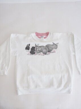 Vintage Wons Wear Bunny Graphic White Sweatshirt Cottagecore Twee Sweater XXL